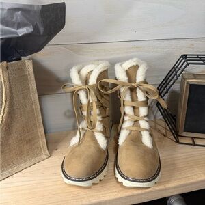 Tan and White Fur-Lined Boots